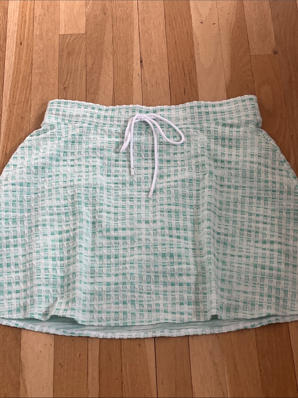 TALBOTS Womens Mint Check Drawstring Skort LP